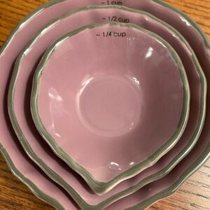 Unique Purple & Green Leaf Shape Ceramic Measuring Cups Set